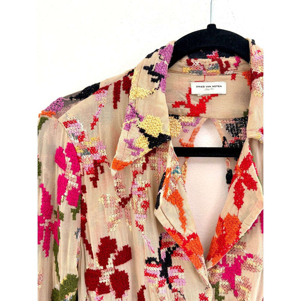 Vintage Dries Van Noten Size 40 S Floral Embroidered Mesh Jacket Archival 2000s - Picture 2 of 8